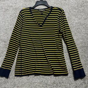 LRL Lauren Jeans Size L 100% Cotton Shirt Striped Long Sleeve Henley Top Blue